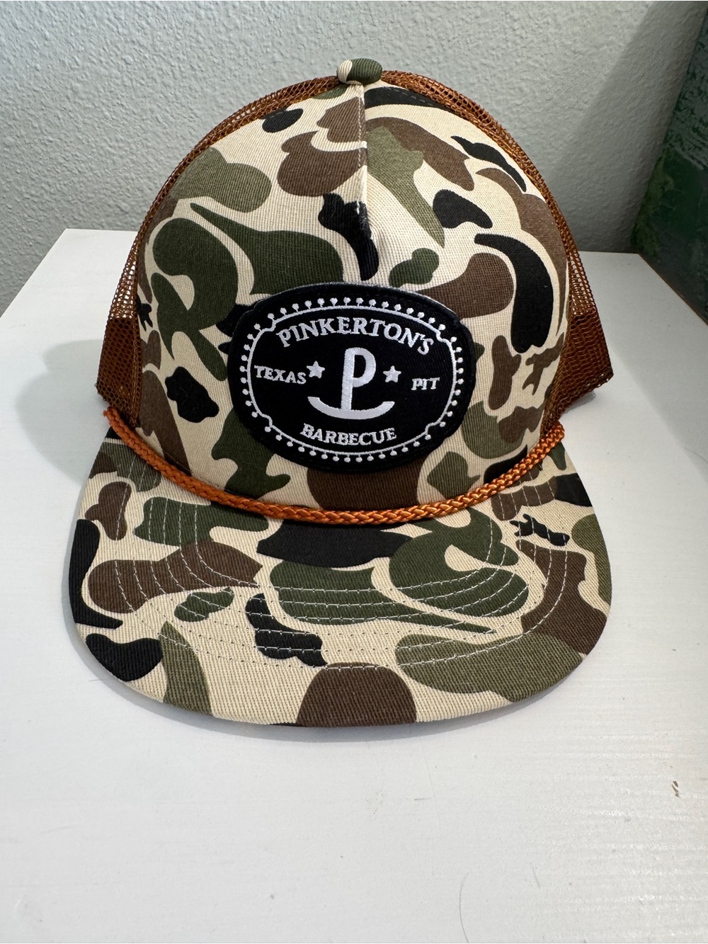Pinkerton's Pit Barbecue Camo Trucker Hat - Brown/Green